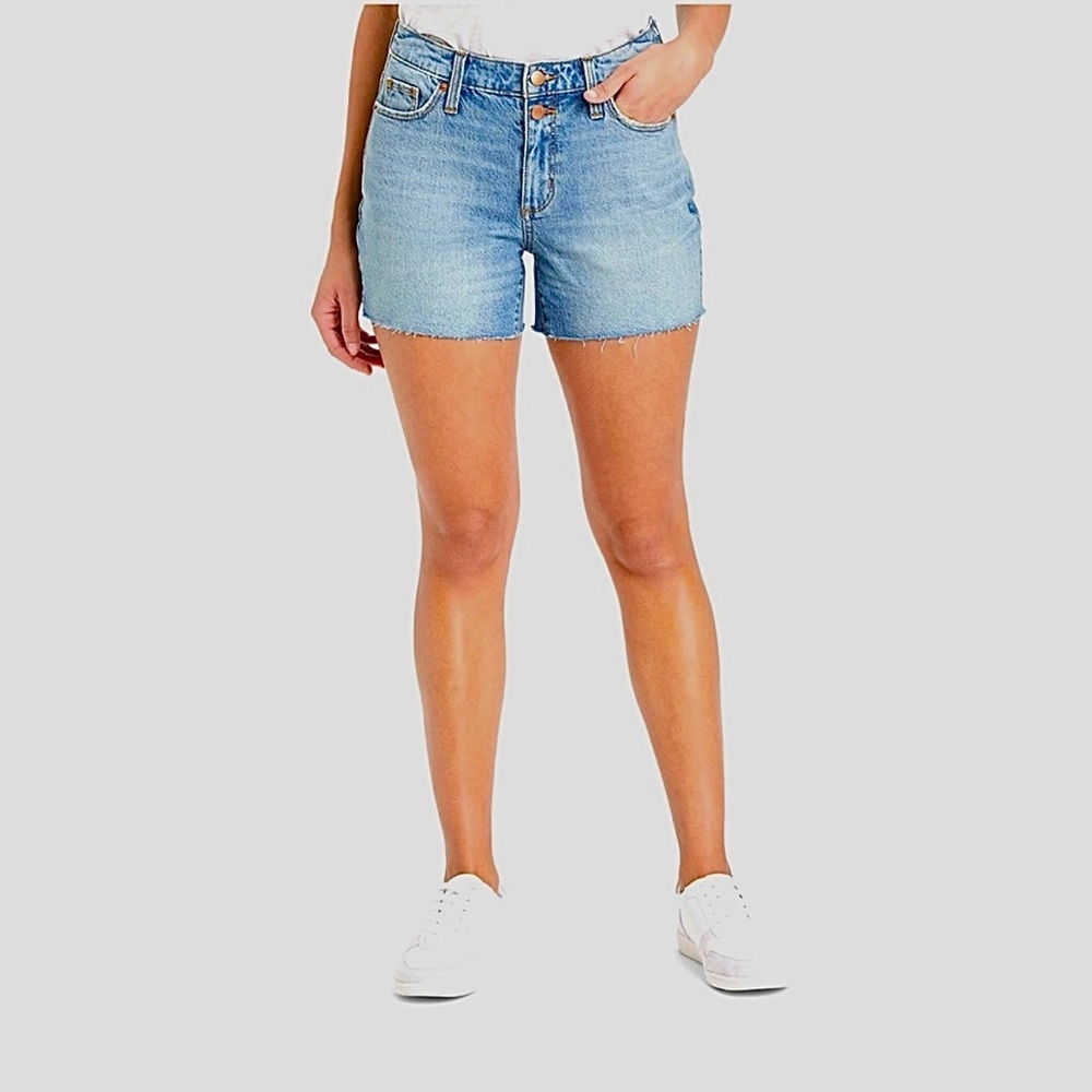 Vintage MIDI Jean Shorts Double Button Fly & Zip Close Medium Wash Cut Off SZ 4